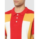 Orange and Yellow Colourblocked Polo Collar Regular Fit T-shirt (CEBLOCK)