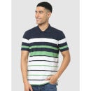 Navy Blue and White Striped Polo Collar T-shirt (CEENGINR)