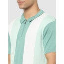 Green Colourblocked Polo Collar Raw Edge T-shirt (CEFLAT)