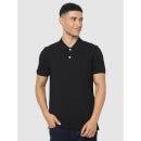 Black Solid Polo Collar T-shirt (TEONE)