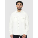 Off White Solid Classic Casual Shirt (VAREVIENT)