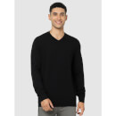 Black Solid V-Neck Viscose Rayon Pullover Sweater (BEFIRSTV)