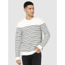 Off White Regular Fit Striped Pullover Sweater (BEMARIN)
