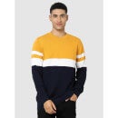 Navy Blue and White Colourblocked Pullover Sweater (CEBOX)