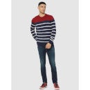 Navy Blue and Maroon Striped Pullover Sweater (CECLOSE)