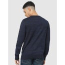 Navy Blue Printed Regular Fit Pullover Sweater (CEFILL)