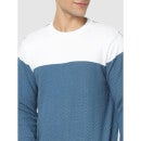 Blue and White Colourblocked Cotton Pullover Sweater (CESQUARE)