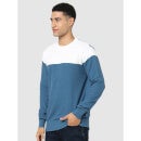 Blue and White Colourblocked Cotton Pullover Sweater (CESQUARE)