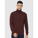 Maroon Solid Turtle Neck Cotton Pullover Sweater (CETURNIN)