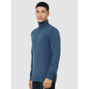 Blue Solid Turtle Neck Cotton Pullover Sweater (CETURNIN)