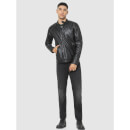 Black Faux Leather Regular Fit Jacket (CUBIKER)