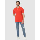 Orange Solid Polo Collar T-shirt (TEONE)