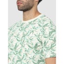 White and Green Floral Printed Regular Fit T-shirt (BELOTUSIN)
