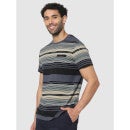 Charcoal Black Striped Cotton T-shirt (CECADEMY)