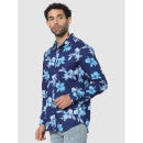 Blue Classic Slim Fit Floral Printed Casual Shirt (CAFLORAL)