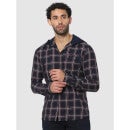 Navy Blue Classic Checked Hooded Cotton Casual Shirt (CAHOOD)