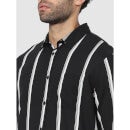 Black Classic Striped Casual Regular Sleeves Shirt (CAVISROAD)