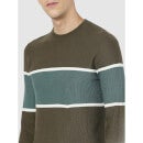 Olive Green and Blue Colourblocked Pullover Sweater (CEBLOCPIK)