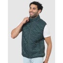 Green Longline Quilted Embroidered Jacket (CUSHORT)