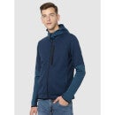 Navy Blue Solid Cotton Blend Hooded Sweatshirt (VEYOKE)