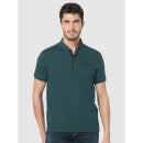 Green Mandarin Collar Slim Fit Cotton T-shirt (VEOFFICERIN1)