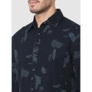 Navy Blue Classic Printed Casual Shirt (CAPRINT)