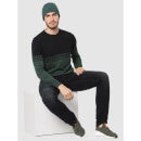 Olive Green and Black Colourblocked Pullover Sweater (CEJAQ)