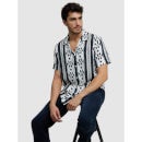 Off White and Black Printed Short Sleeves Classic Casual Shirt (CAZAG)