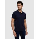 Navy Blue Polo Collar Slim Fit Cotton T-shirt (ECTEONE)