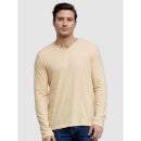 Cream-Coloured Henley Neck Cotton T-shirt (ECABELONG1)