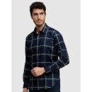 Navy Blue and Beige Windowpane Checked Cotton Classic Casual Shirt (CASUPDOBCHK)