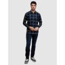 Navy Blue and Beige Windowpane Checked Cotton Classic Casual Shirt (CASUPDOBCHK)