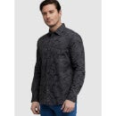 Charcoal Straight Slim Fit Printed Casual Cotton Shirt (CACAM)