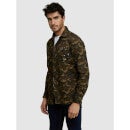 Olive Green Straight Slim Fit Printed Casual Cotton Shirt (CACAM)