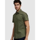Olive Green Solid Cotton Straight Slim Fit Casual Shirt (CASLIM)