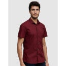 Burgundy Solid Cotton Straight Slim Fit Casual Shirt (CASLIM)