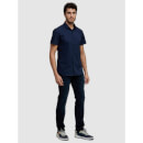 Navy Blue Solid Cotton Straight Slim Fit Casual Shirt (CASLIM)