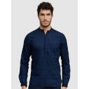 Navy Blue Solid Cotton Straight Long Sleeves Slim Fit Casual Shirt (JAWAFFLE)