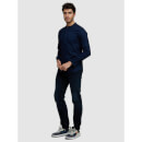 Navy Blue Solid Cotton Straight Long Sleeves Slim Fit Casual Shirt (JAWAFFLE)