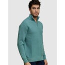 Green Solid Cotton Long Sleeves Pullover Sweater (CEHALFY)