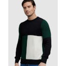 Black and Green Colourblocked Cotton Long Sleeves Pullover Sweater (CEBIZA)