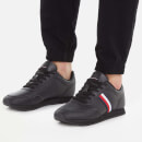 Tommy Hilfiger Men's Leather Running Style Trainers - Triple Black - UK 7
