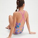 Bedruckter Badeanzug mit Doppelträgern für Mädchen Violett/Mango
