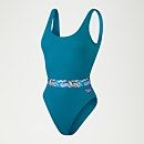Women's Belted Deep U-Back Swimsuit Teal