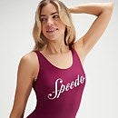 Badeanzug mit tiefem U-Rückenausschnitt und Logo für Damen Beere