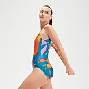 Bedruckter Badeanzug mit U-Rückenausschnitt für Damen Türkis/Mango
