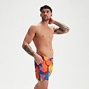Bañador tipo bermuda Leisure de 35 cm con impresión digital para hombre, violeta/mango