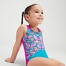 Bañador con impresión digital para niña pequeña, azul/morado