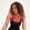 Bañador con short y panel para mujer, negro/rosa