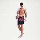Bañador tipo bermuda Leisure estampado de 40 cm para hombre, azul marino/violeta